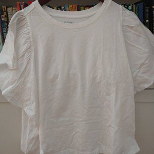 Old Navy Flutter-Sleeve Paneled T-Shirt 2X White Lillies